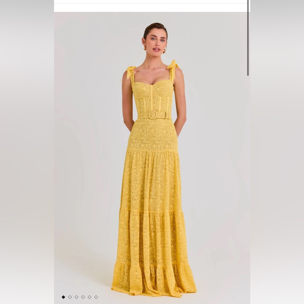 NADINE MERABI Yellow Lace Maxi Dress